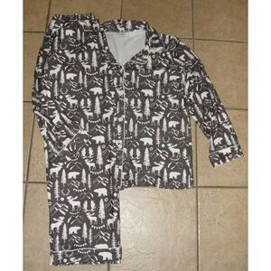 SUGAR BEE Brown Sz XL Forest Animals Theme 2 Pc Shirt & Pants Pajama Lounge Set